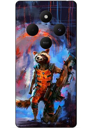 Чехол силиконовый бампер для xiaomi poco c75 с рисунком енот ракета стражи галактики
