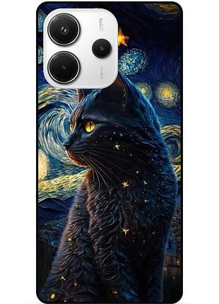 Силіконовий бампер чохол для xiaomi redmi note 14 з малюнком кішка ван гог зіркова ніч