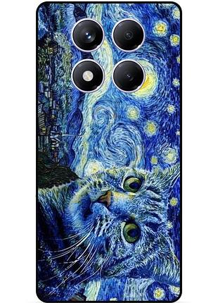 Чехол силиконовый бампер для xiaomi redmi note 14 pro с картинкой кошечка звездная ночь ван гог