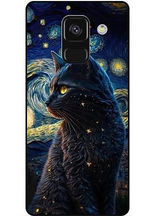 Чехол силиконовый бампер для samsung a8 plus с рисунком кошечка ван гог звездная ночь