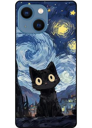 Чехол силиконовый бампер для iphone 13 mini с рисунком котик звездная ночь ван гог