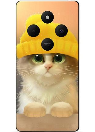 Чехол силиконовый бампер для xiaomi redmi 14c с рисунком котик в шапке
