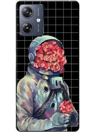 Силиконовый чехол бампер для motorola moto g55 с рисунком скафандр цветы