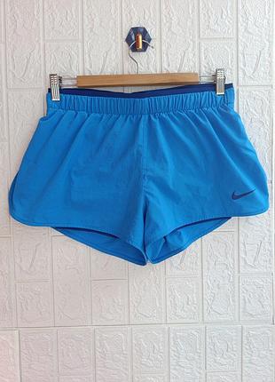 Женские шорты спортивные двухслойные under armour x asics/ беговые/для бега/зала/йоги/фитнеса/тренировочных/двухслойных/компрессионных/синие/спорта