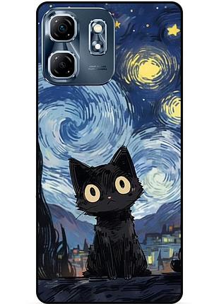 Силіконовий бампер чохол для infinix smart 9 (x6532) з малюнком котик ван гог зіркова ніч