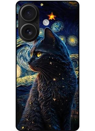 Чехол силиконовый бампер для iphone 16 с рисунком кошечка ван гог звездная ночь