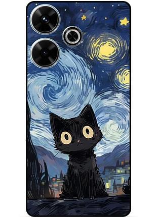 Силіконовий бампер чохол для infinix hot 30 play (x6835b) з малюнком котик ван гог зіркова ніч