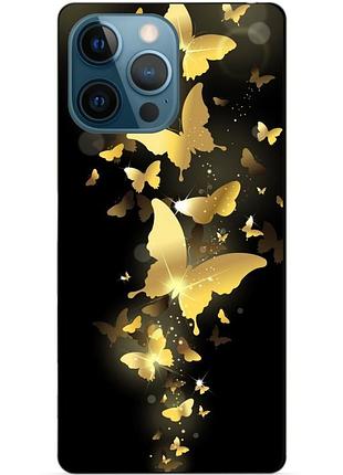 Чехол силиконовый бампер для iphone 14 pro с рисунком золотые бабочки мотыльки