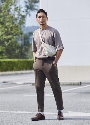 Штани uniqlo smart ankle pants men l brown glen check plaid slim tapered stretch dress