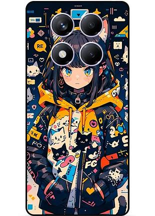 Силіконовий бампер чохол для xiaomi poco x7 з малюнком котики аніме