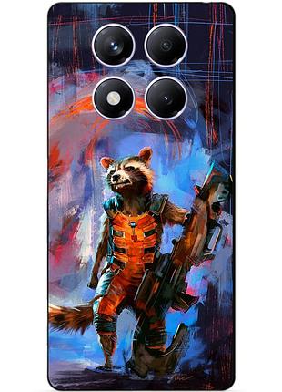 Чехол силиконовый бампер для xiaomi poco x7 с рисунком енот ракета стражи галактики