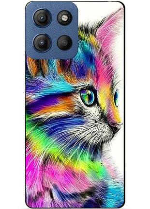 Чехол силиконовый бампер для motorola moto g15 с рисунком акварельный кот