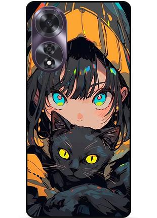 Силіконовий бампер чохол для oppo a60 з малюнком котик аніме