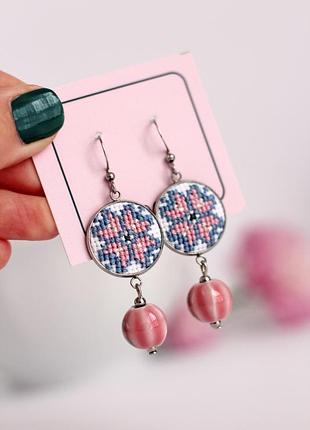 Серьги с вышивкой / вышитые серьги / серьги в этно стиле