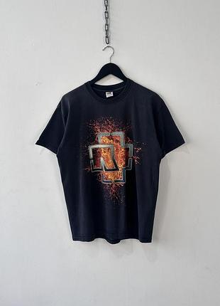 Футболка rammstein logo fire graphic t-shirt y2k vintage band merch faded black size l
