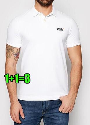 🤩1+1=3 брендовая мужская белая футболка поло superdry, размер 48 - 50