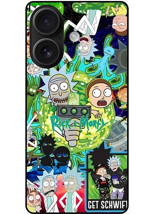 Чехол силиконовый бампер для iphone 16 с рисунком rick and morty рик и морти