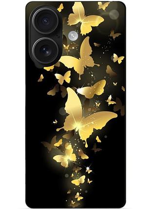 Чехол силиконовый бампер для iphone 16 plus с рисунком золотые бабочки мотыльки