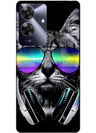 Чехол силиконовый бампер для realme note 60x с рисунком музыкальный кот