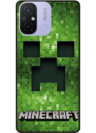 Силиконовый чехол бампер для xiaomi redmi 12c с рисунком крипер minecraft майнкрафт