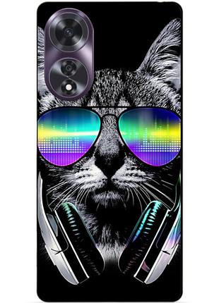 Чехол силиконовый бампер для oppo a60 с рисунком музыкальный кот