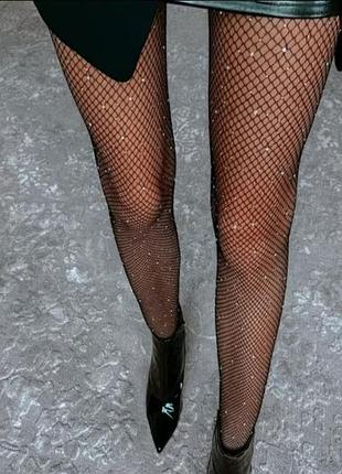 Колготки сеточка колготы со стразами черные новые