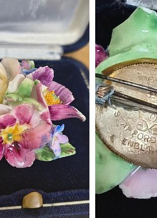 Колекційна вінтажна брошка crown staffordshire, порцеляна, англія 50-е