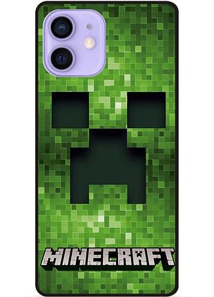 Силиконовый чехол бампер для iphone 12 с рисунком крипер minecraft майнкрафт