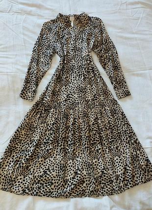 Вискозное леопардовое миди платье, h&amp;m, xs/34