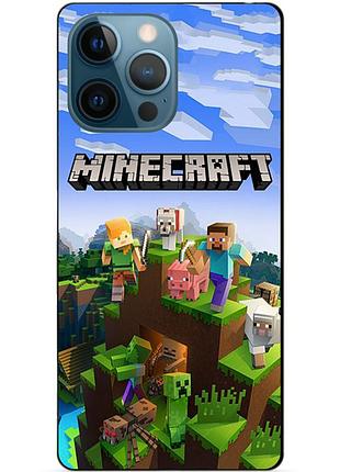 Силиконовый бампер чехол для iphone 15 pro max с рисунком minecraft майнкрафт