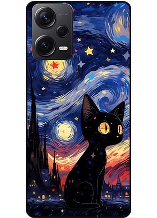 Силиконовый бампер чехол для xiaomi redmi note 12 pro plus с рисунком котик звездная ночь ван гог