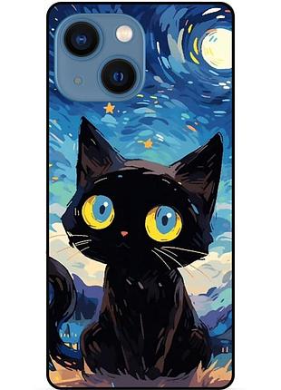 Силіконовий бампер чохол для iphone 13 котик ван гог зіркова ніч