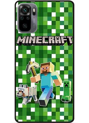 Силиконовый бампер чехол для xiaomi redmi note 10 стив minecraft крипер майнкрафт
