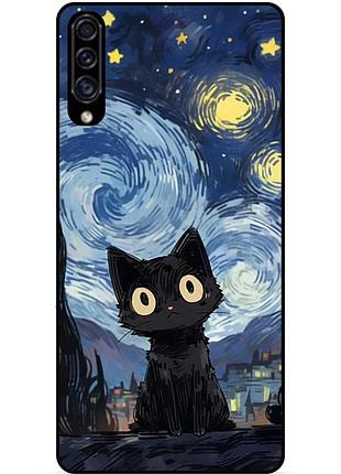 Силіконовий бампер чохол для samsung a10s з малюнком котик ван гог зіркова ніч