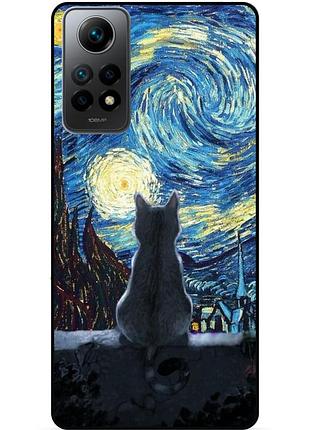 Силіконовий бампер чохол для xiaomi redmi note 11 з малюнком кішка зіркова ніч ван гог