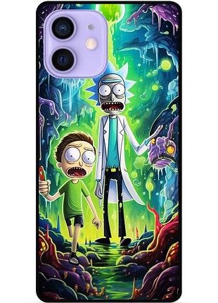 Силиконовый чехол бампер для iphone 12 с рисунком рик и морти rick and morty