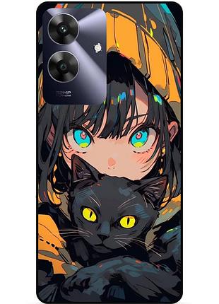 Чехол силиконовый бампер для realme note 60 с рисунком аниме котик