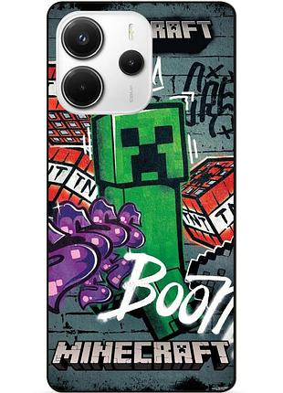 Силиконовый чехол бампер для xiaomi redmi note 14 с рисунком крипер майнкрафт minecraft