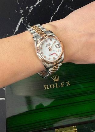 Годинник жіночий від ролекс рожевий з сріблом білий циферблат rolex