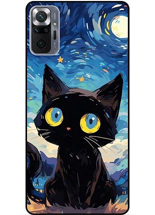 Силиконовый бампер чехол для xiaomi redmi note 10 pro котик звездная ночь ван гог