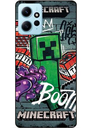 Силиконовый чехол бампер для xiaomi redmi note 12 с рисунком крипер майнкрафт minecraft