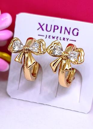 Серьги бантики из медицинского золота xuping размер 12 мм × 10 мм застежка кольца код 5357