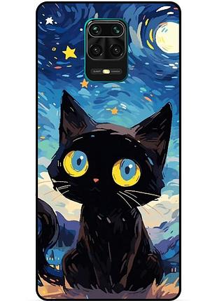 Силиконовый бампер чехол для xiaomi redmi note 9 pro котик звездная ночь ван гог