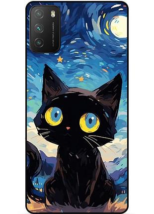 Силиконовый бампер чехол для xiaomi poco m3 котик звездная ночь ван гог