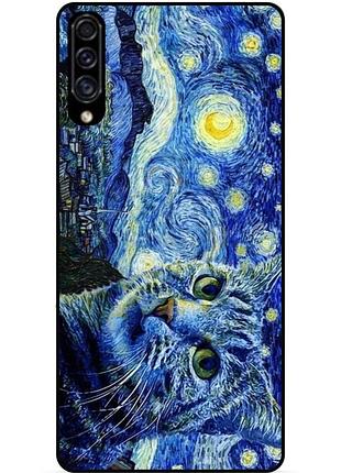 Силіконовий бампер чохол для samsung a10s з малюнком кішка зіркова ніч ван гог
