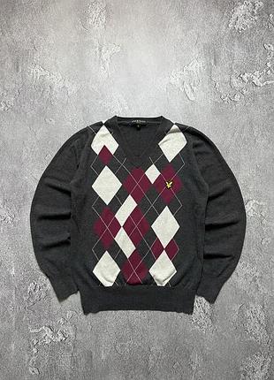 Винтаж винтаж свитер лонгслив пуловер lyle & scott лайл скотт скот биг лого большой логотип на лампасах в полоску s