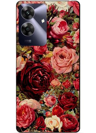 Чехол силиконовый бампер для realme note 60x с рисунком красные розы цветы