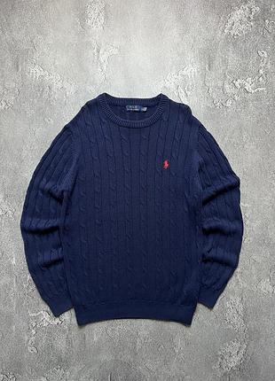 Свитер вязанный polo ralph lauren cable knitted sweater большой логотип олд мани стиль chief keef xl
