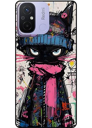 Чехол силиконовый бампер для xiaomi redmi 12c с рисунком кот аниме marvel
