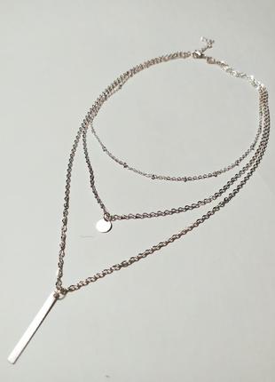 Многослойная цепочка с подвесками серебро колье ожерелье8 фото